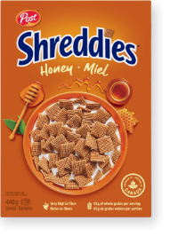 Post Shreddies honey cereal box