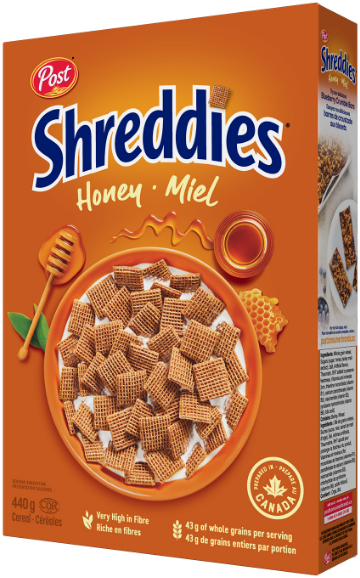 Post Shreddies honey cereal box