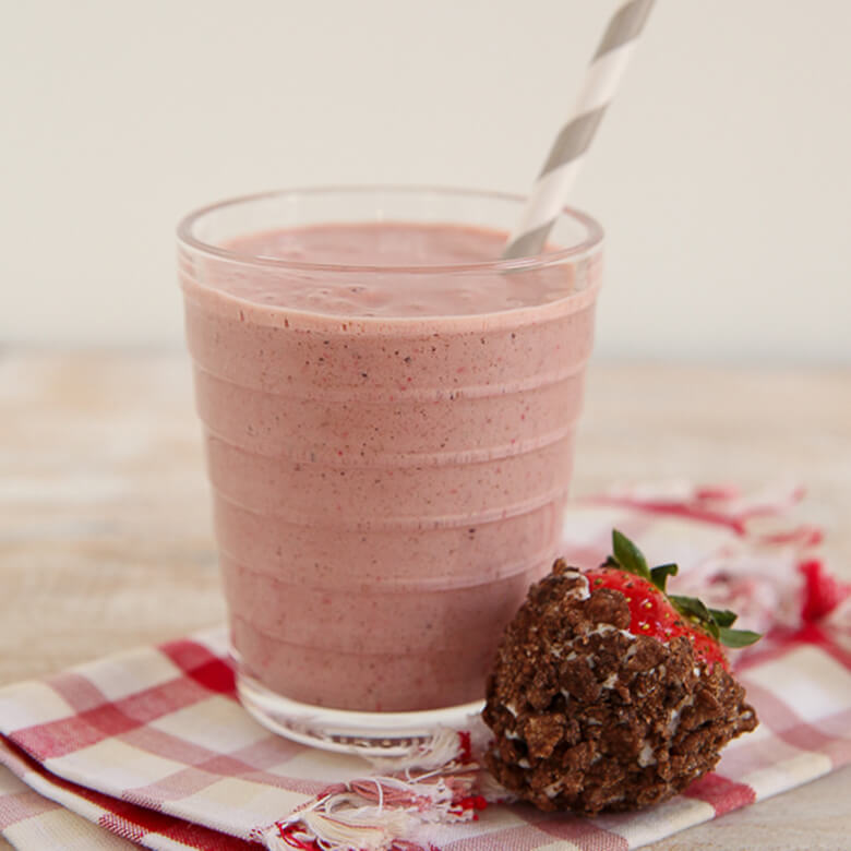Cocoa pebbles chocolate covered strawberry smoothie.