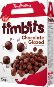 Post Tim Hortons Timbits Chocolate Glazed cereal box large.