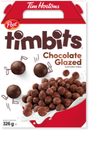 Post Tim Hortons Timbits Chocolate Glazed cereal box small.
