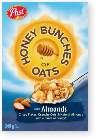 Post Honey Bunches of Oats with Almonds cereal box