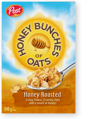 Post Honey Bunches of Oats Honey Roasted cereal box