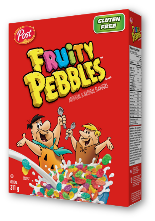 Post Fruity Pebbles cereal. Gluten free.