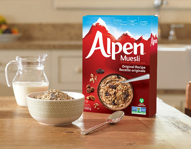 Alpen Muesli - Original Recipe cereal box on kitchen table