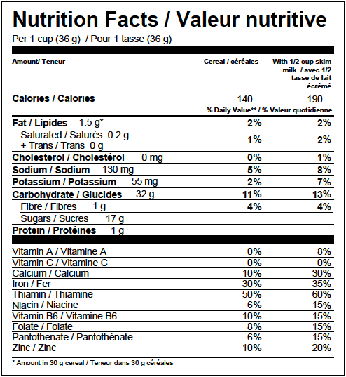 Timbits Cereal Chocolate Glazed Nutrition Facts Sheet