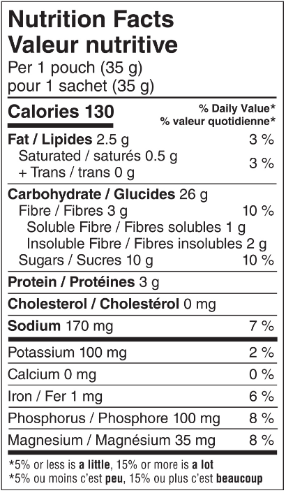 Better Oats Apple and Cinnamon Nutrition Facts Sheet