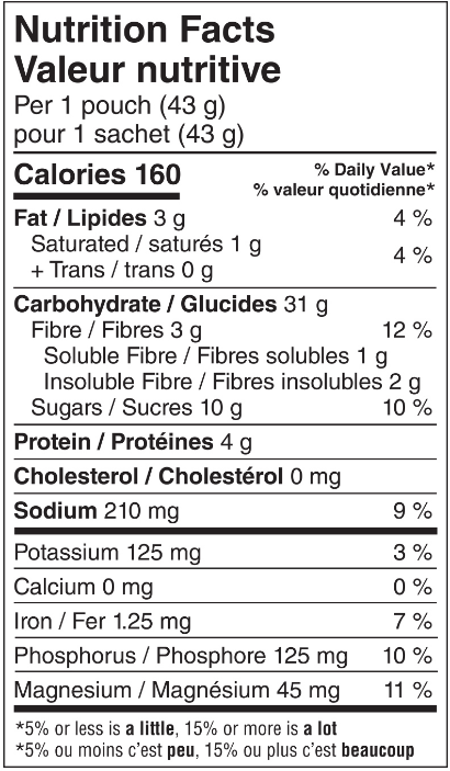 Better Oats Maple Nutrition Facts Sheet