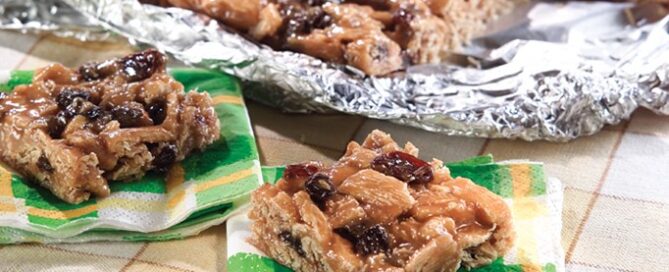 Shredded Wheat Grab ‘n Go Peanut Butter Bars on a green and yellow napkin.