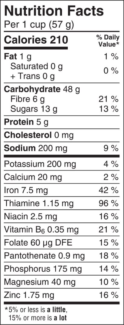 Shreddies Honey Nutrition Facts Sheet