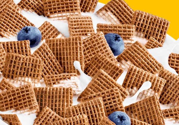 Shreddies cereal with Blueberries up close