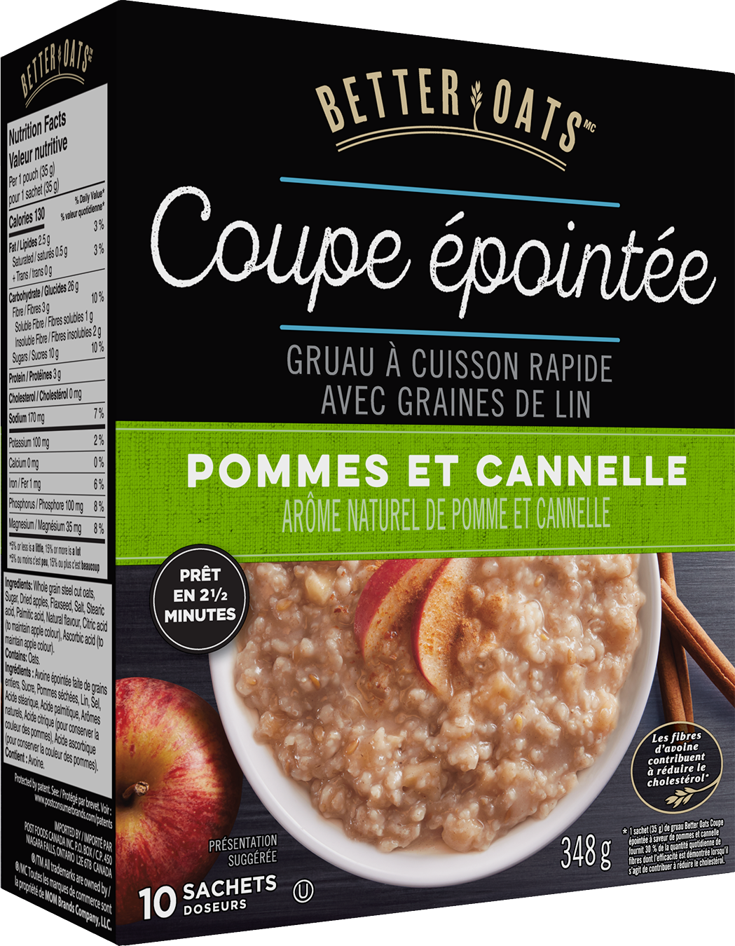 Better Oats Coupe épointée gruau à cuisson rapide avec graines de lin pommes et cannelle
