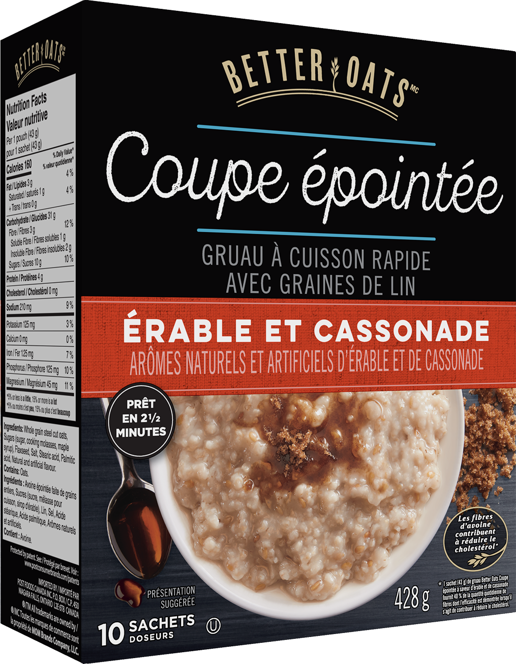 Better Oats Coupe épointée gruau à cuisson rapide avec graines de lin erable et cassonade