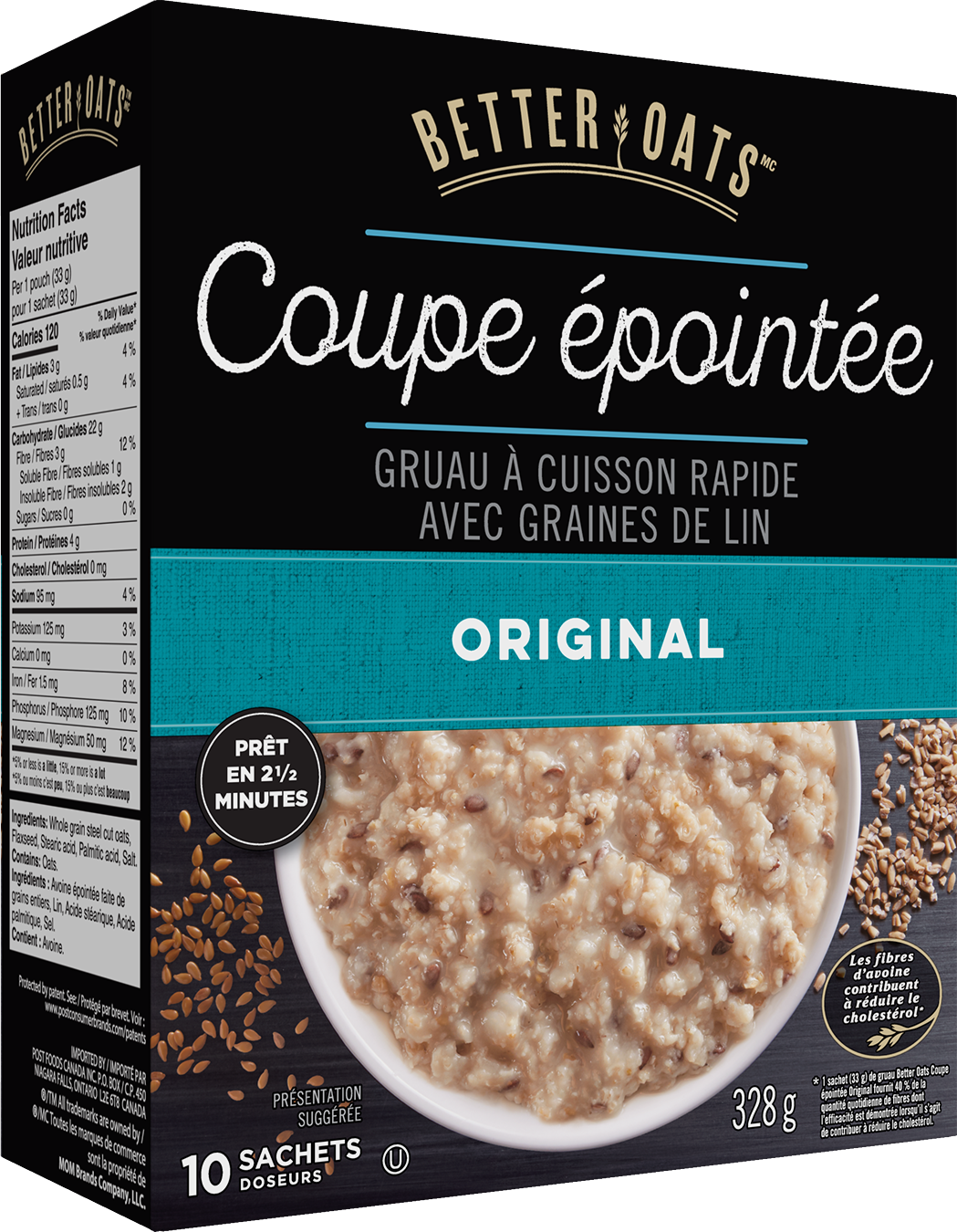Coupe epointee gruau a cuisson rapide avec graines de lin original