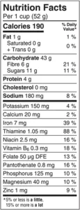 Shreddies Cinnamon Vanilla Nutrition Facts Sheet