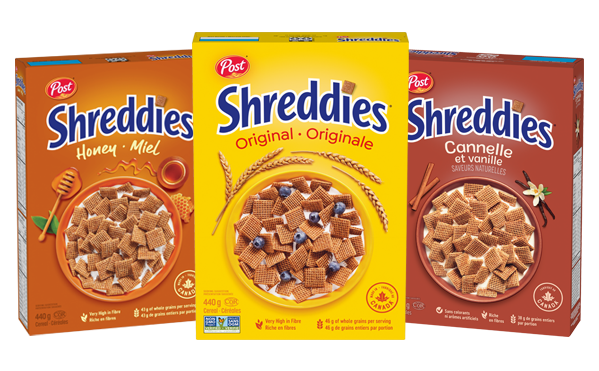 Post Shreddies Original, Post Shreddies Miel et Shreddies Cannelle Vanille 