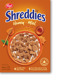 Post Shreddies honey cereal box